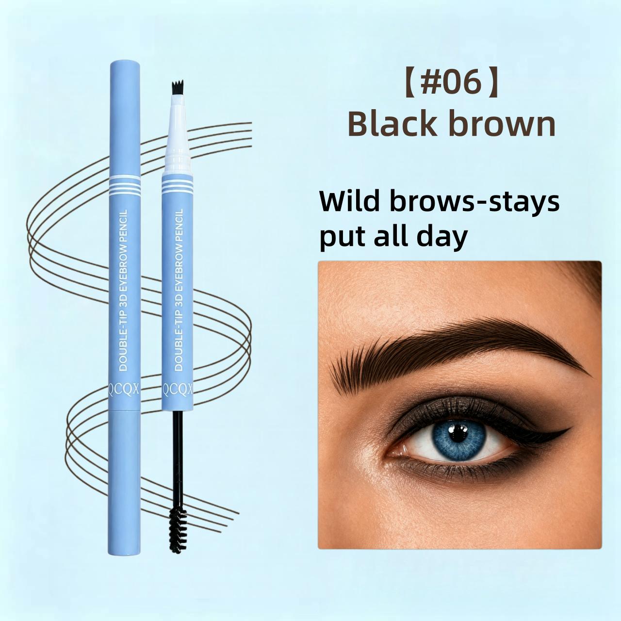 【QCQX】Waterproof 2-in-1 Micro-Fork Eyebrow Pen & Tinted Gel — Long-lasting brow tool for natural, hair-like strokes; includes brow shaping brush; essential makeup tool and accessory.