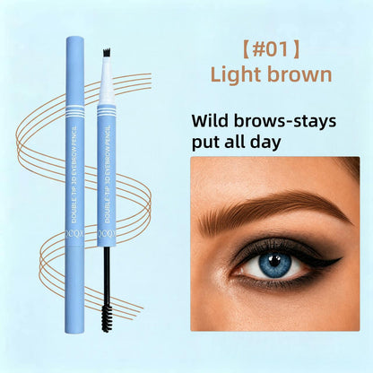 【QCQX】Waterproof 2-in-1 Micro-Fork Eyebrow Pen & Tinted Gel — Long-lasting brow tool for natural, hair-like strokes; includes brow shaping brush; essential makeup tool and accessory.
