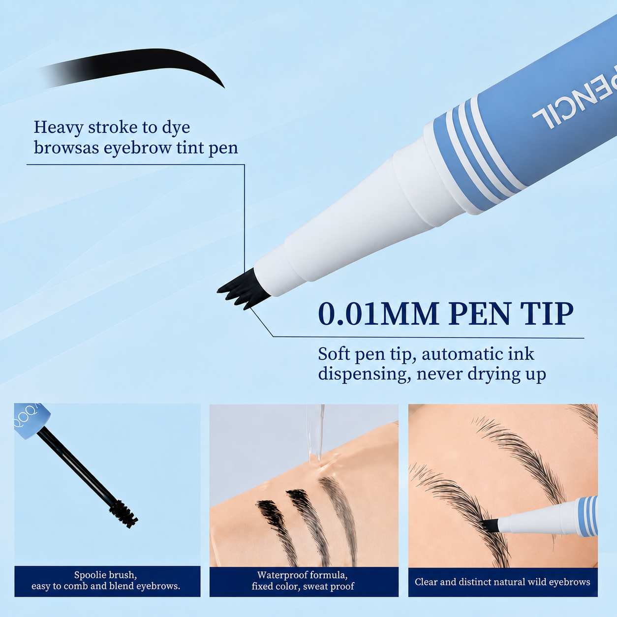 【QCQX】Waterproof 2-in-1 Micro-Fork Eyebrow Pen & Tinted Gel — Long-lasting brow tool for natural, hair-like strokes; includes brow shaping brush; essential makeup tool and accessory.