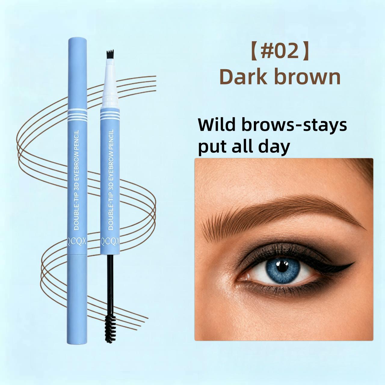 【QCQX】Waterproof 2-in-1 Micro-Fork Eyebrow Pen & Tinted Gel — Long-lasting brow tool for natural, hair-like strokes; includes brow shaping brush; essential makeup tool and accessory.