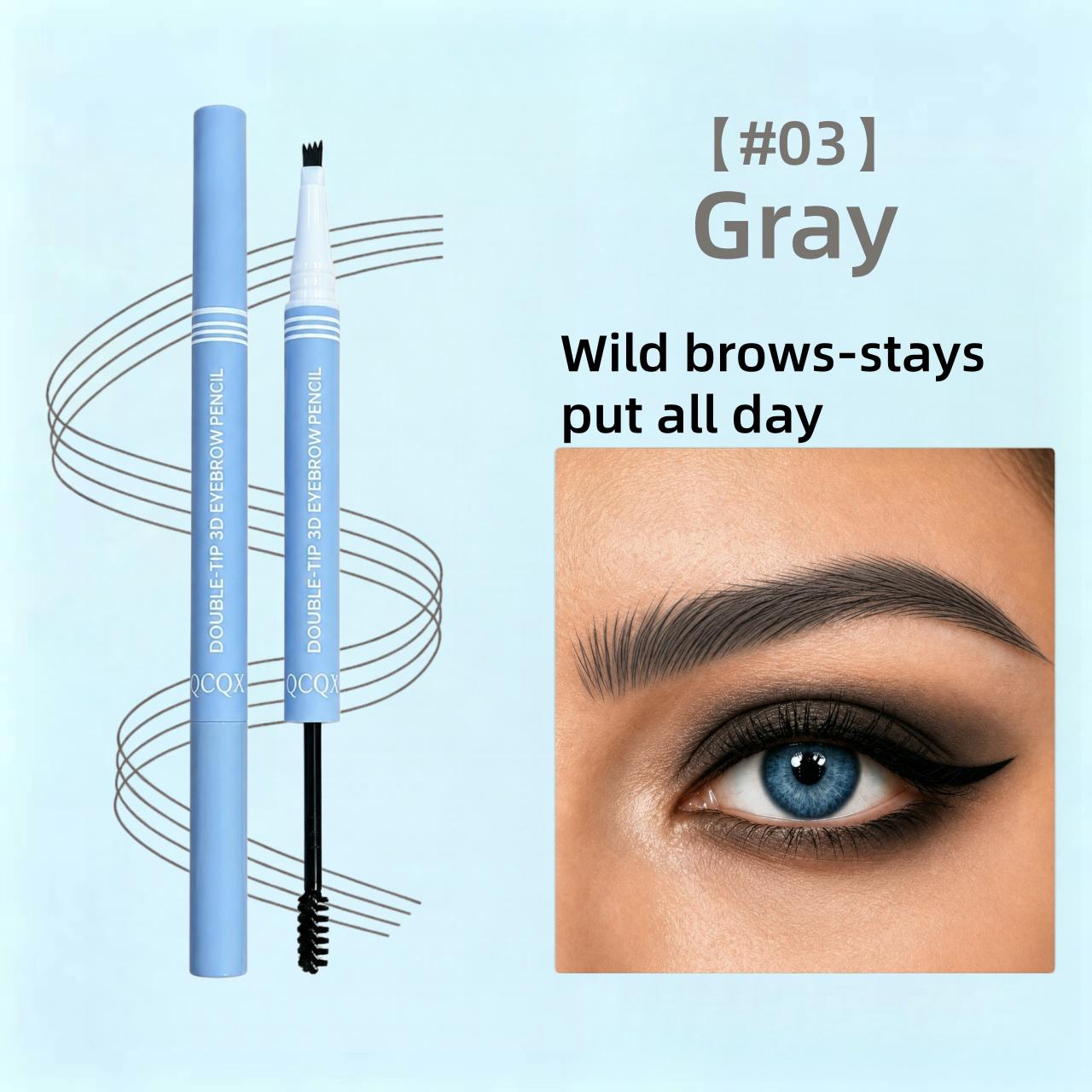 【QCQX】Waterproof 2-in-1 Micro-Fork Eyebrow Pen & Tinted Gel — Long-lasting brow tool for natural, hair-like strokes; includes brow shaping brush; essential makeup tool and accessory.
