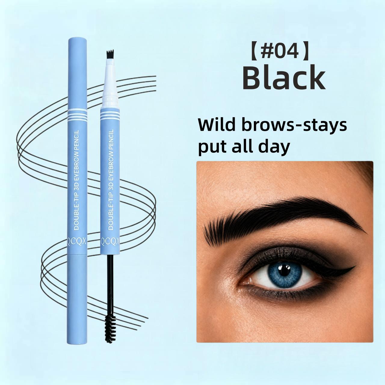 【QCQX】Waterproof 2-in-1 Micro-Fork Eyebrow Pen & Tinted Gel — Long-lasting brow tool for natural, hair-like strokes; includes brow shaping brush; essential makeup tool and accessory.