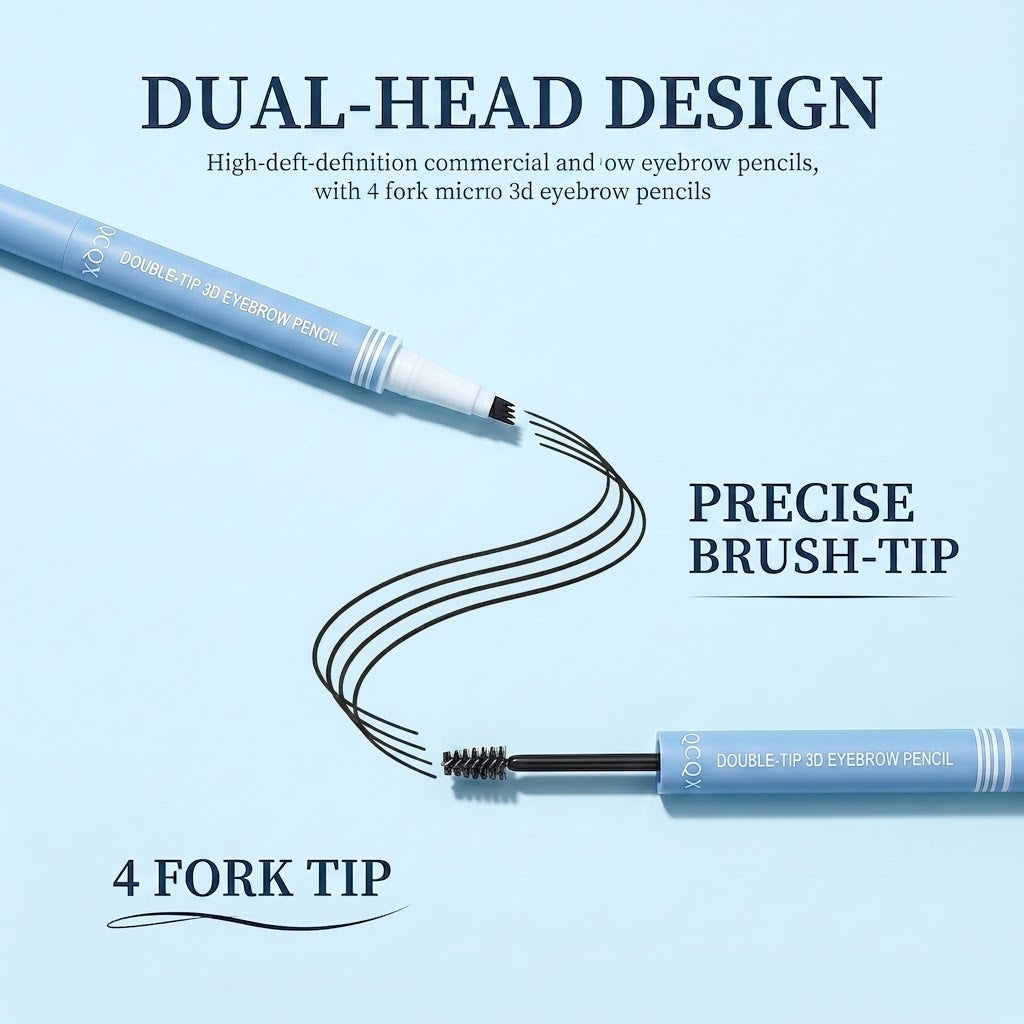 【QCQX】Waterproof 2-in-1 Micro-Fork Eyebrow Pen & Tinted Gel — Long-lasting brow tool for natural, hair-like strokes; includes brow shaping brush; essential makeup tool and accessory.