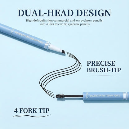 【QCQX】Waterproof 2-in-1 Micro-Fork Eyebrow Pen & Tinted Gel — Long-lasting brow tool for natural, hair-like strokes; includes brow shaping brush; essential makeup tool and accessory.