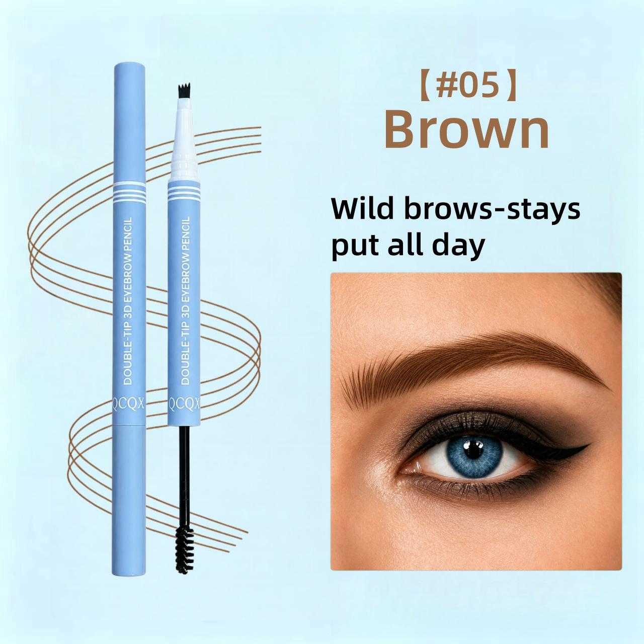 【QCQX】Waterproof 2-in-1 Micro-Fork Eyebrow Pen & Tinted Gel — Long-lasting brow tool for natural, hair-like strokes; includes brow shaping brush; essential makeup tool and accessory.