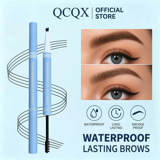 【QCQX】Waterproof 2-in-1 Micro-Fork Eyebrow Pen & Tinted Gel — Long-lasting brow tool for natural, hair-like strokes; includes brow shaping brush; essential makeup tool and accessory.